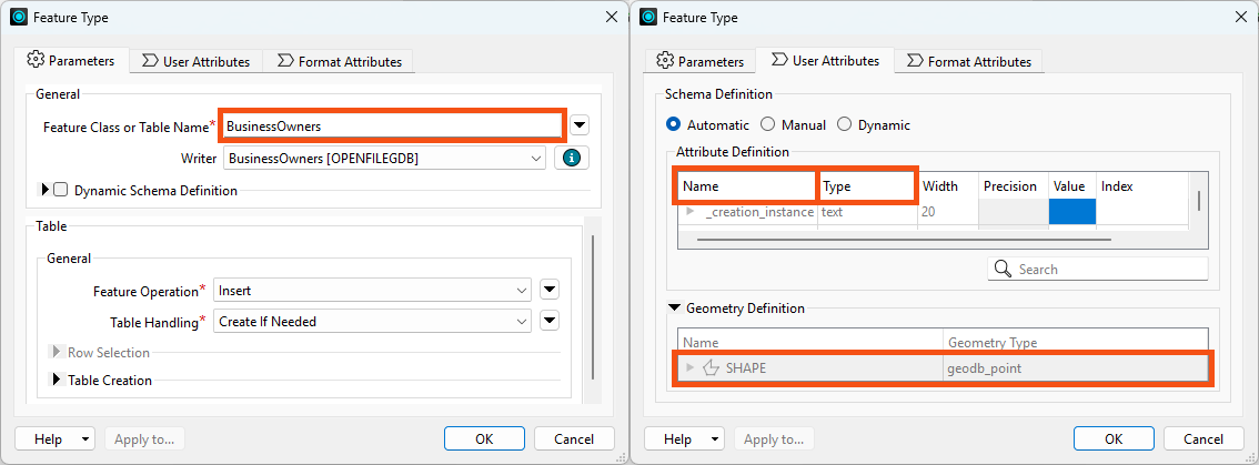 Viewing writer feature type schema